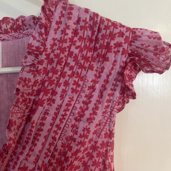 Banjanan Constance Pink Maiden Grass Raspberry Rose Midi Dress Sz XS Ruffle - Picture 5 of 14